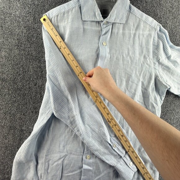 Eleventy Button Up Shirt Striped Blue White Long Sleeve Linen Woven Medium Adult - Picture 9 of 15